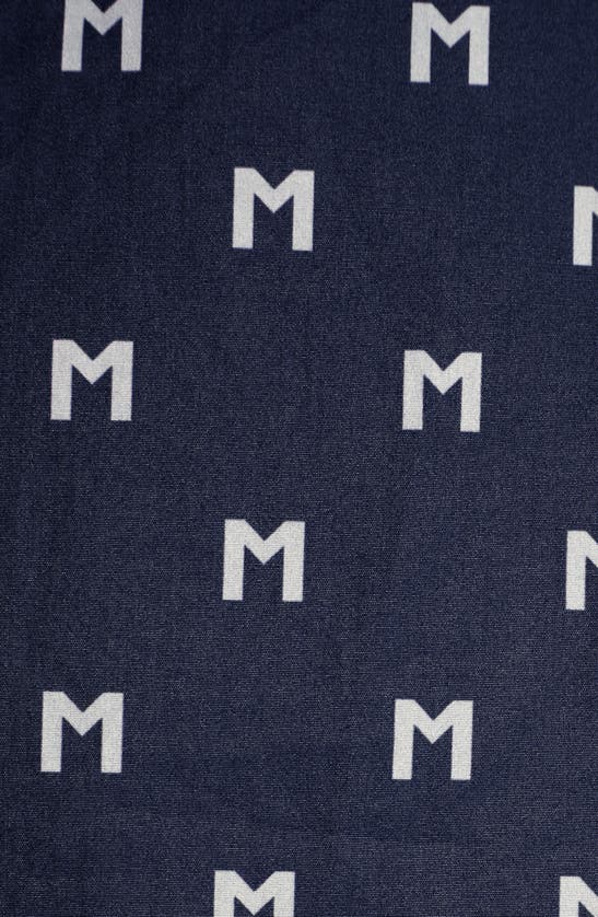 Shop Moncler Logo Short Sleeve Cotton Poplin Button-up Shirt In Navy