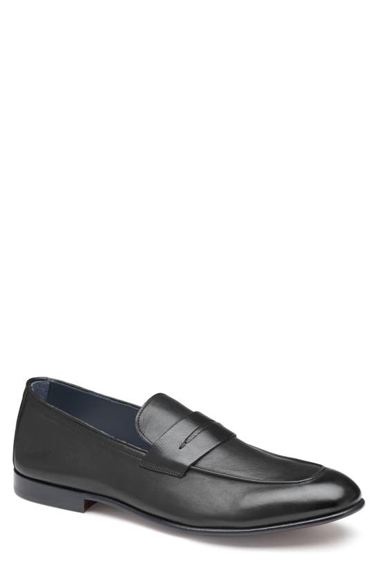 Johnston & Murphy Collection Taylor Moc Toe Penny Loafer In Black Italian Calfskin