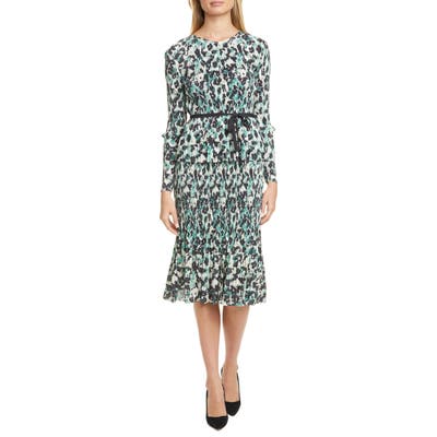 Boss Etalisa Long Sleeve Jersey Plisse Dress, Green