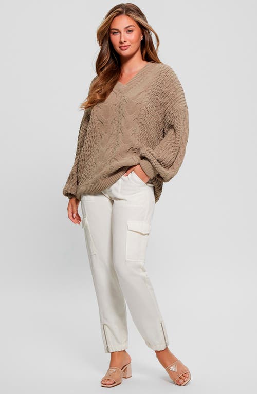 Shop Guess Aki Cable Knit Cardigan In Silk Taupe