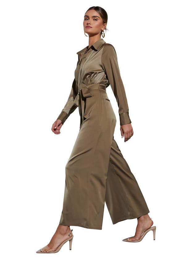 Vici Collection Pull It Together Satin Jumpsuit In Dark Sage