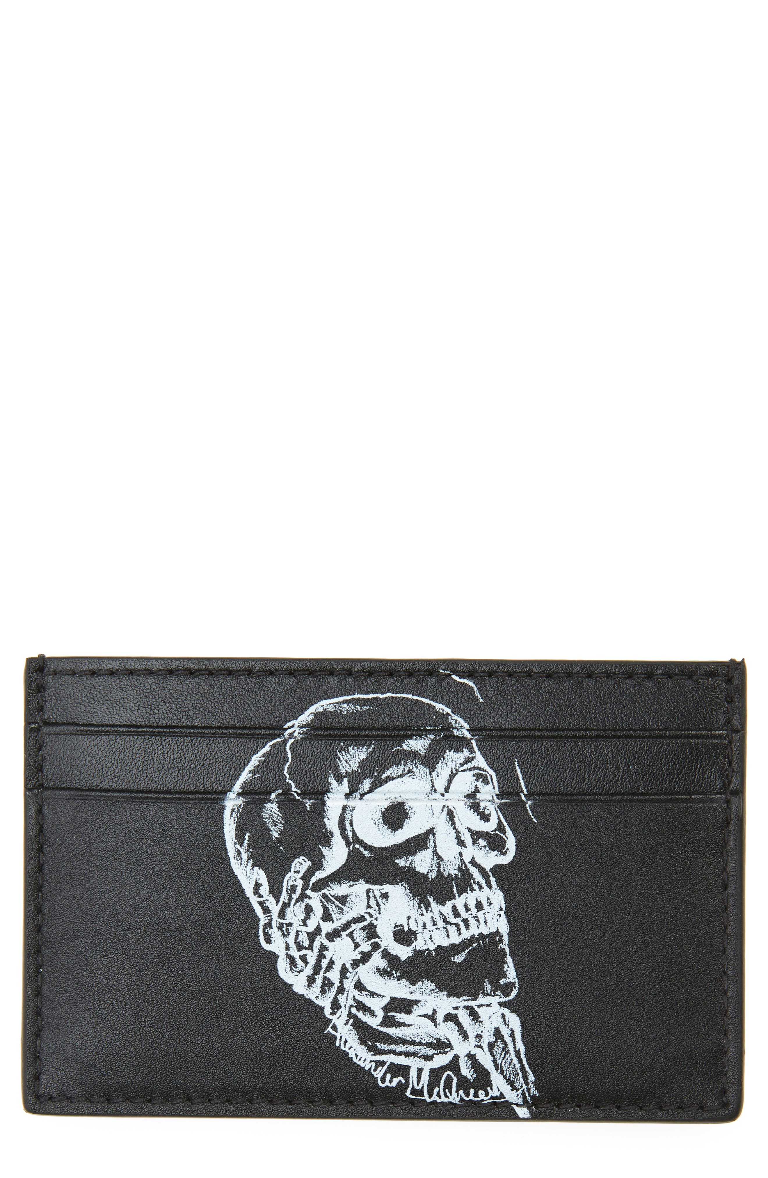 Alexander McQueen Large Skull Leather Card Case in Black/White at Nordstrom