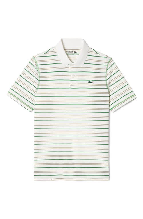 Lacoste Stripe Stretch Polo Shirt In Flour/lion-navy Blue-tarr