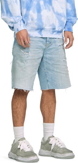 Rip & Repair Raw Edge Denim Shorts with Quilted Pockets