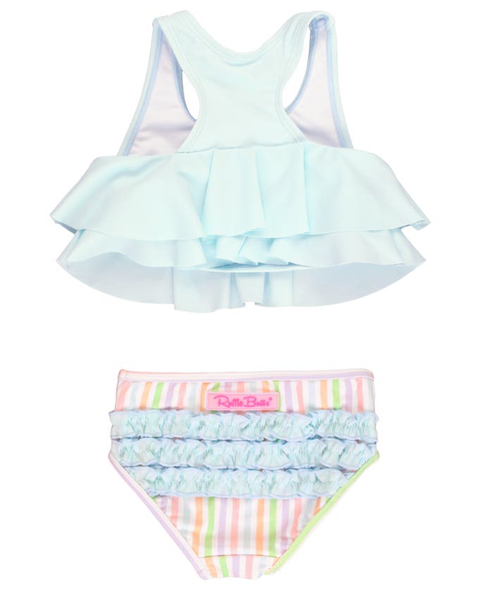 Shop Rufflebutts Toddler Girls Flounce Bikini In Pale Rainbow Stripe