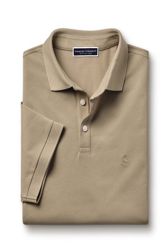 Shop Charles Tyrwhitt Solid Short Sleeve Cotton Tyrwhitt Pique Polo In Taupe