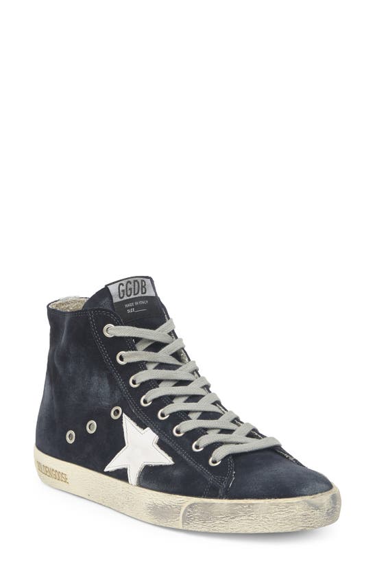 Click to view more detailed imagery on our partner's website Golden Goose Francy Classic Suede High-top Sneakers In Night Blue/ White