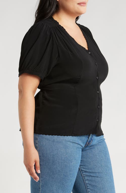 Shop Treasure & Bond Scallop Trim Button-up Top In Black