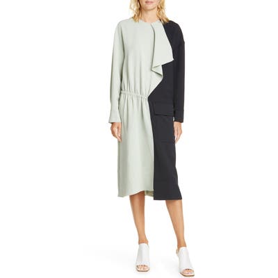 Tibi Colorblock Asymmetrical Long Sleeve Dress, Green