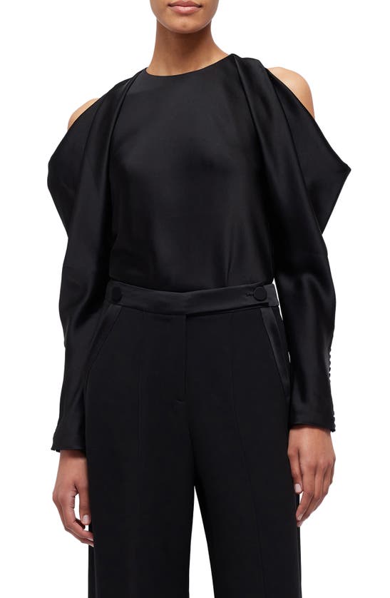 Simkhai Marisa Cold Shoulder Satin Blouse In Black