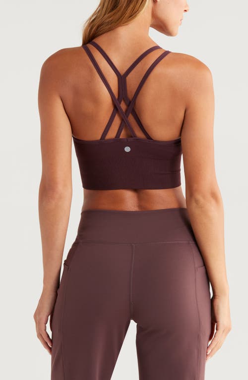 Shop Zella Rhythm Seamless Sports Bra In Burgundy Fudge