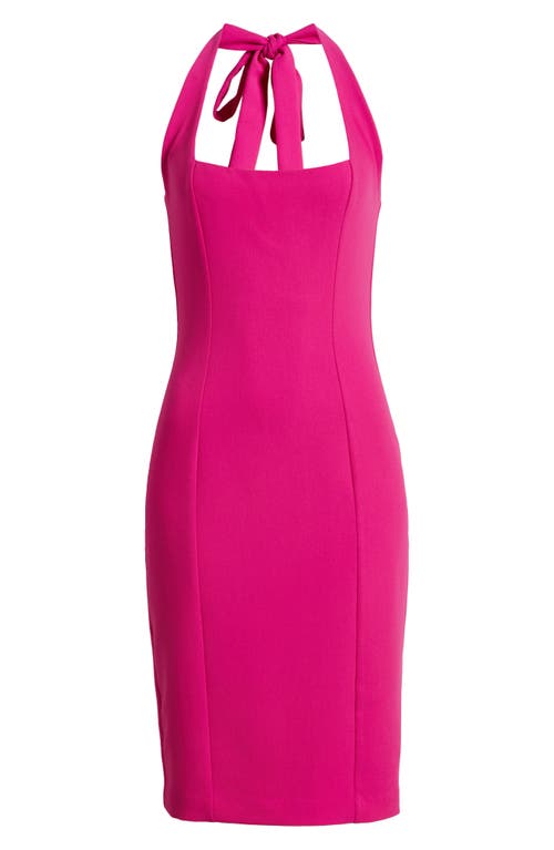 Zarela Halter Neck Sheath Cocktail Dress in Vibrant Pink