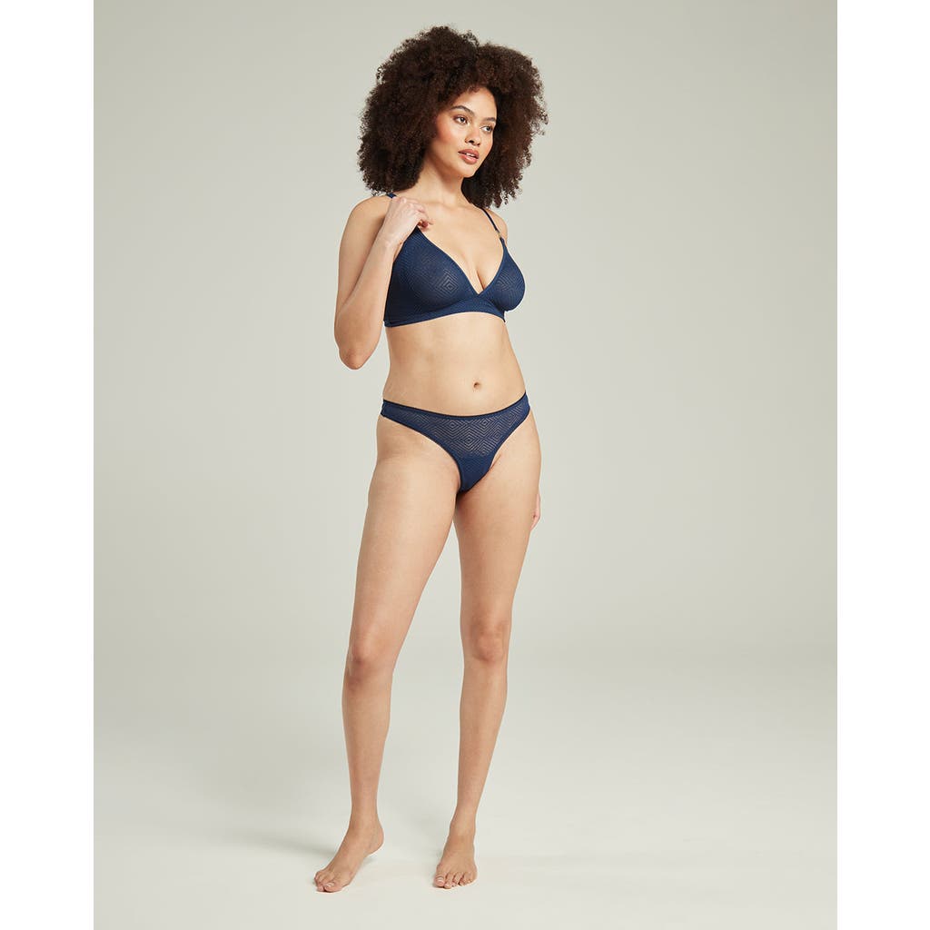 Nudea The Sheer Deco Barely There Thong In Navy