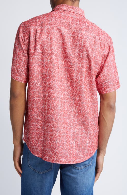 Shop Tommy Bahama Coconut Point Fleur De Geometric Short Sleeve Button-up Shirt In Boomerang Red