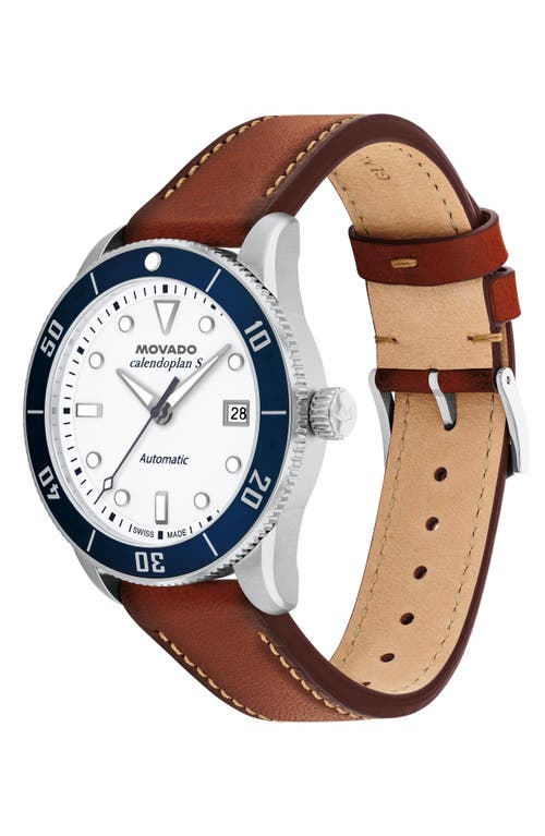 Shop Movado Calendoplan Leather Strap Watch, 40mm In White