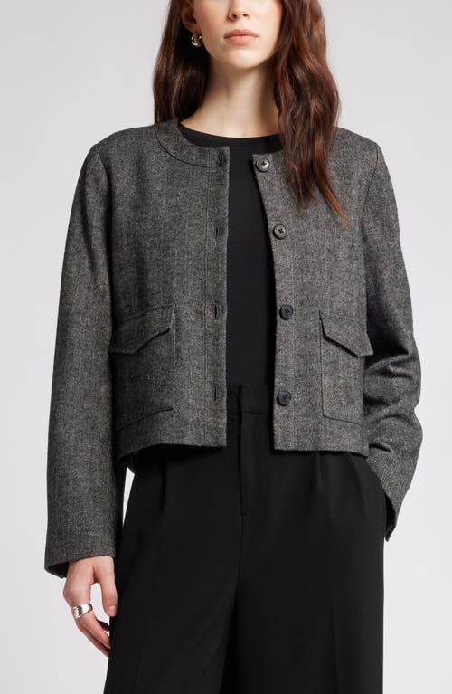 Shop Nordstrom Collarless Herringbone Jacket In Grey