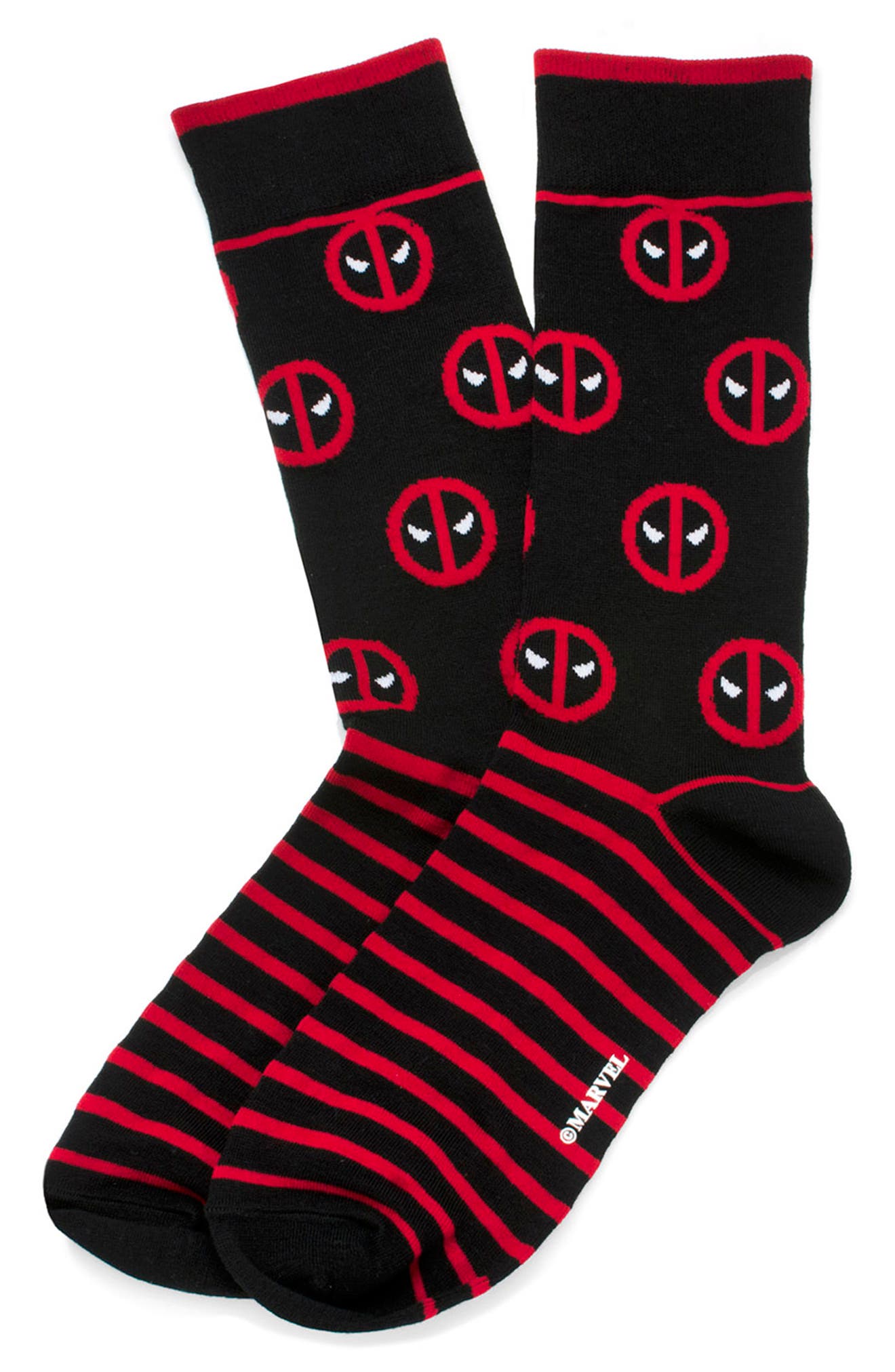 Deadpool Logo and Striped Logo Black Adult Sized Crew Socks