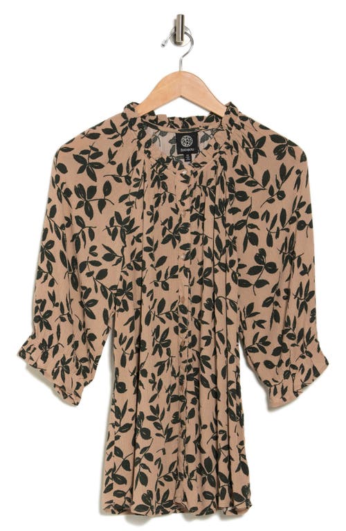 Shop Bobeau Patterned Button-up Top In Khaki/deep Forest