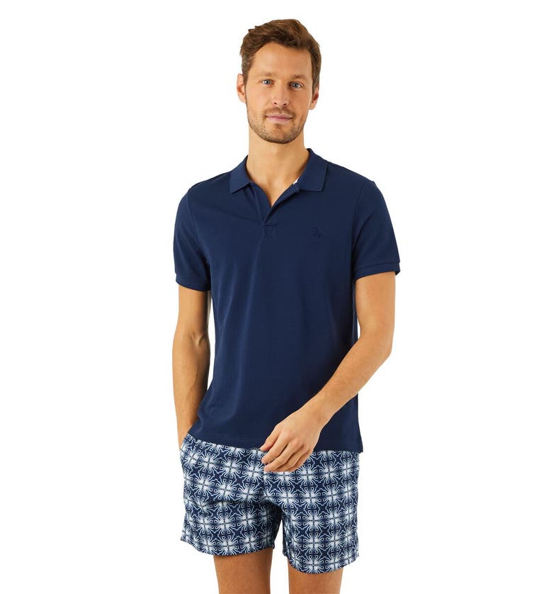 Shop Vilebrequin Solid Cotton Polo In Bleu Marine