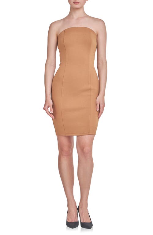 Shop Endless Rose Strapless Scuba Body-con Minidress In Camel