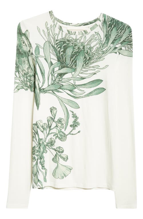 Shop Jason Wu Collection Pincushion Forest Print Knit Top In Chalk/emerald