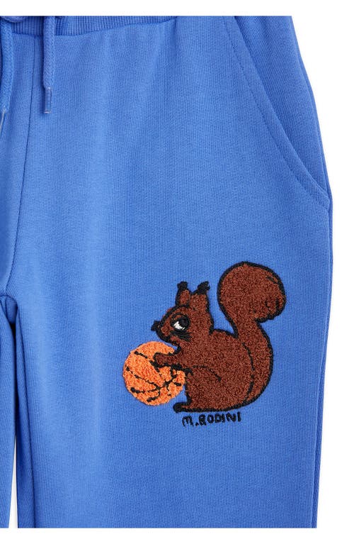 Shop Mini Rodini Kids' Chenille Basketball Squirrel Organic Cotton Joggers In Blue