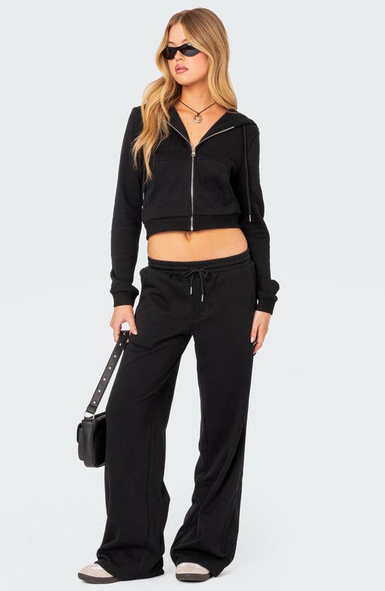Shop Edikted Annalise Zip-up Cotton Hoodie In Black