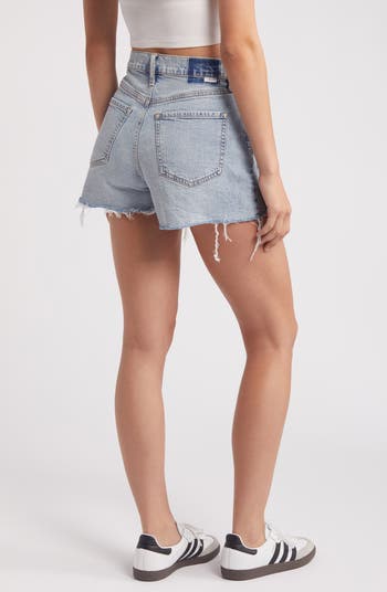Troublemaker Distressed High Waist Denim Shorts
