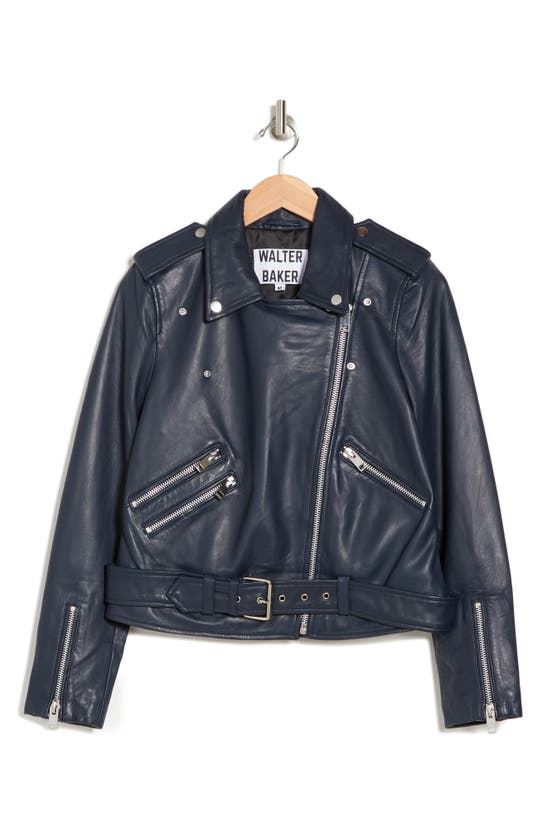 Walter Baker Allison Leather Moto Jacket In Navy