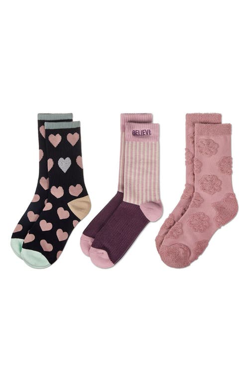 Memoi Assorted 3-pack Crew Socks In Pink