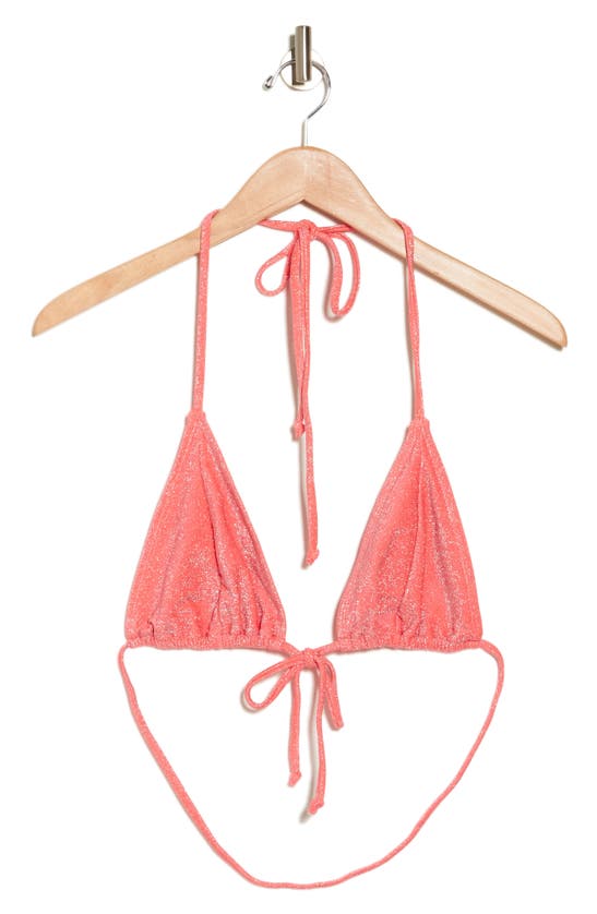 Good American Sparkle Sliding Triangle Bikini Top In Fiery Coral 002