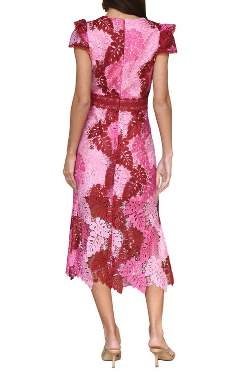 Shop Adelyn Rae Adeline Palm Lace Midi Dress In Red/pink