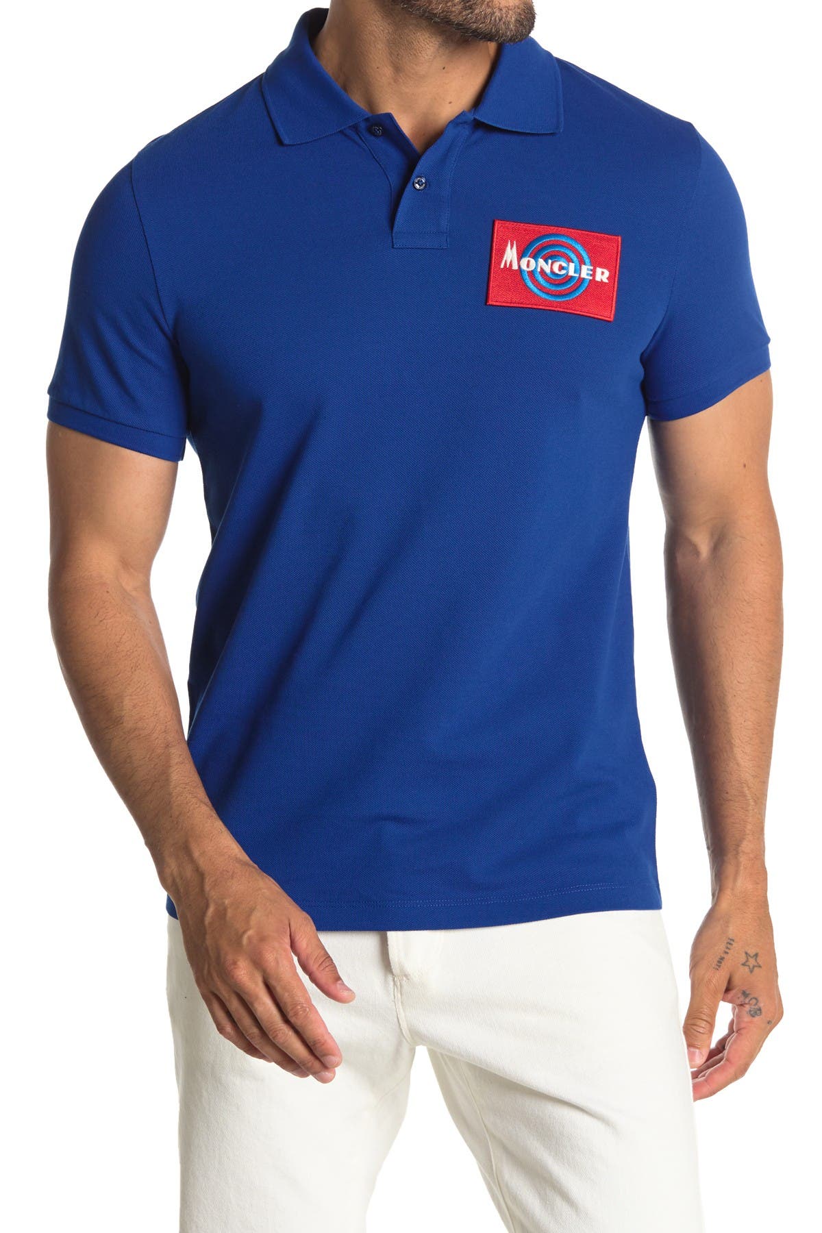Moncler Short Sleeve Polo Shirt In Blu Dark