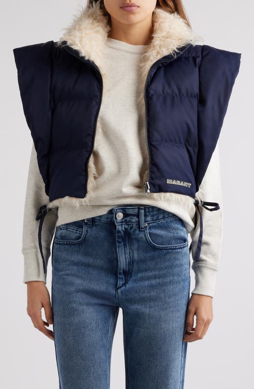 Shop Isabel Marant Étoile Hoodiali Faux Shearling Collar Crop Puffer Vest In Midnight