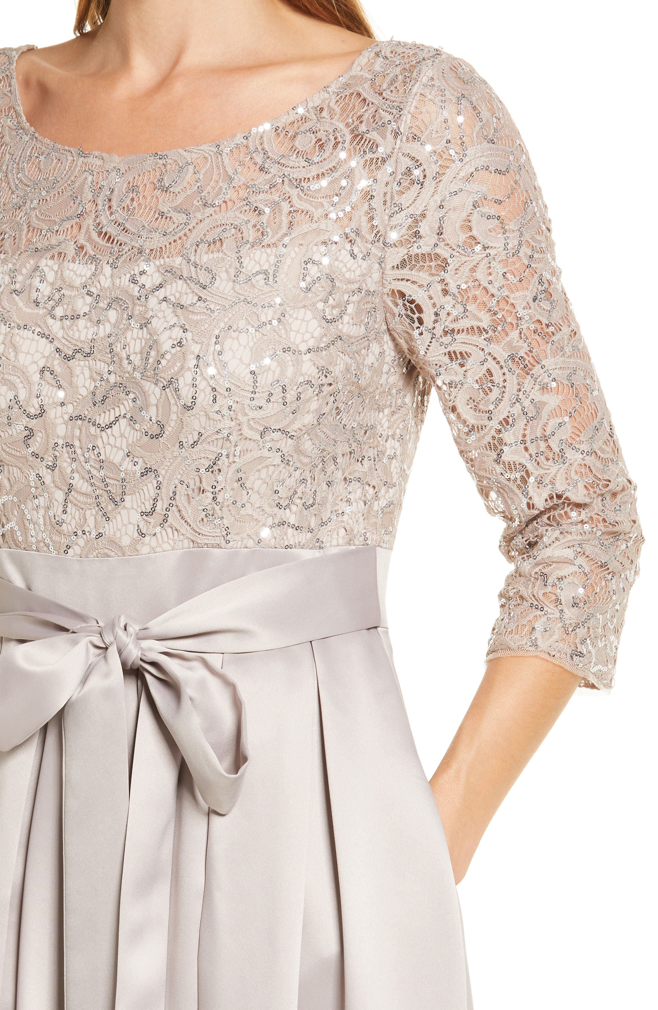 Alex Evenings Sequin Lace High-Low Cocktail Dress in Buff | Smart Closet