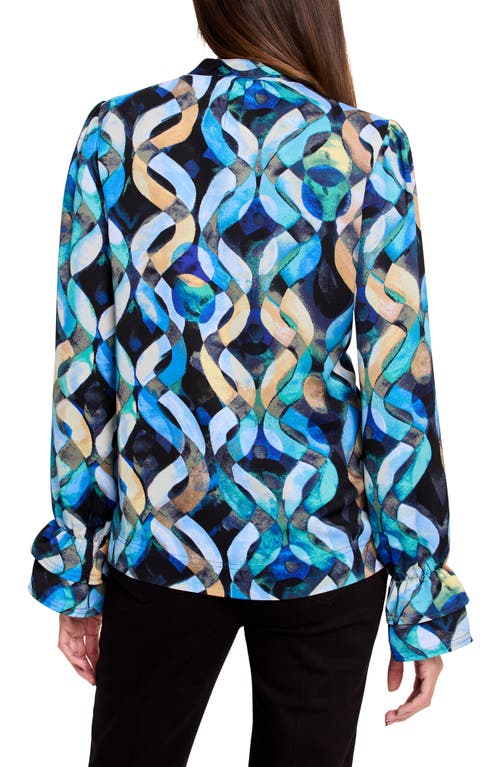 Nic + Zoe Blue Wave Links Top In Multi In Blue