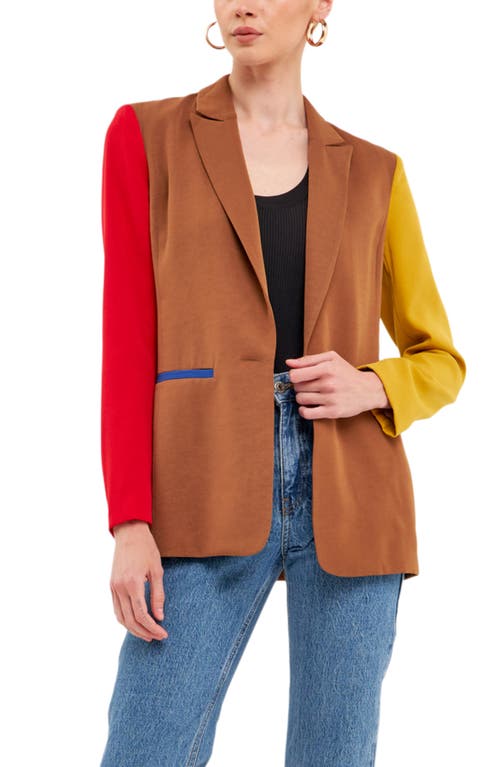 Shop Endless Rose Colorblock Blazer In Brown Multi