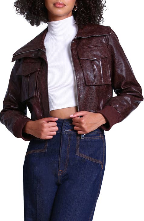 Dark Brown Faux Leather Jacket Womens