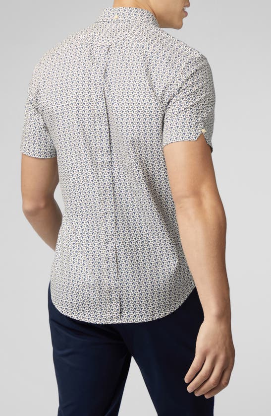 Shop Ben Sherman Geo Wave Print Short Sleeve Button-down Shirt In Blue Denim