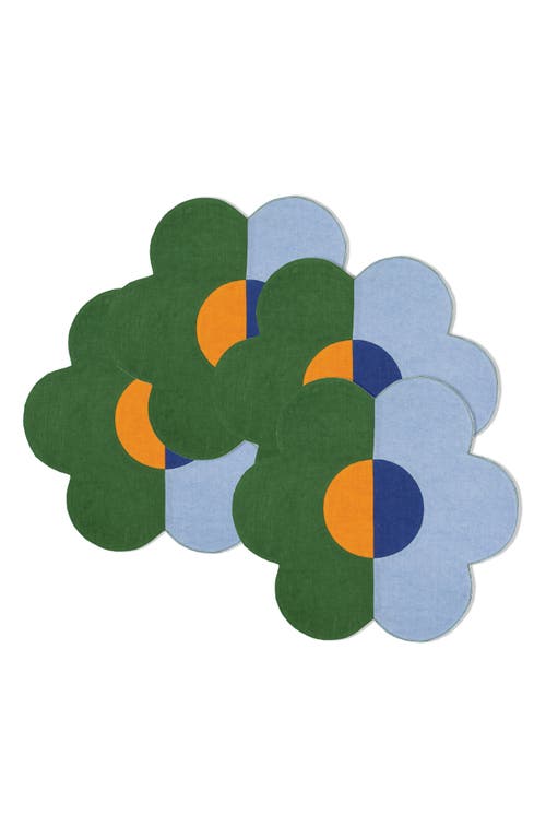 Misette Set Of 4 Patchwork Linen Placemats In Green