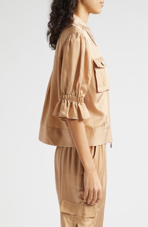 Shop Cinq À Sept Holly Ruffle Sleeve Jacket In Desert Tan