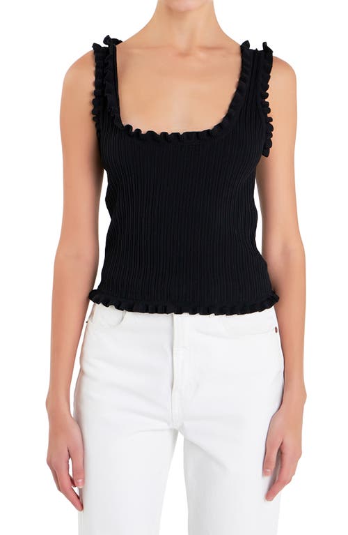 English Factory Ruffle Edge Rib Tank Black at Nordstrom,