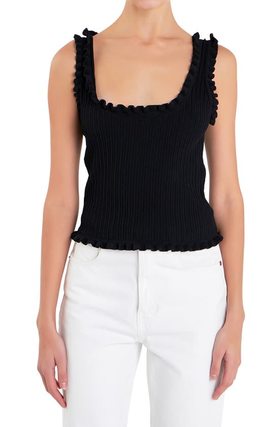 English Factory Ruffle Edge Rib Tank In Black