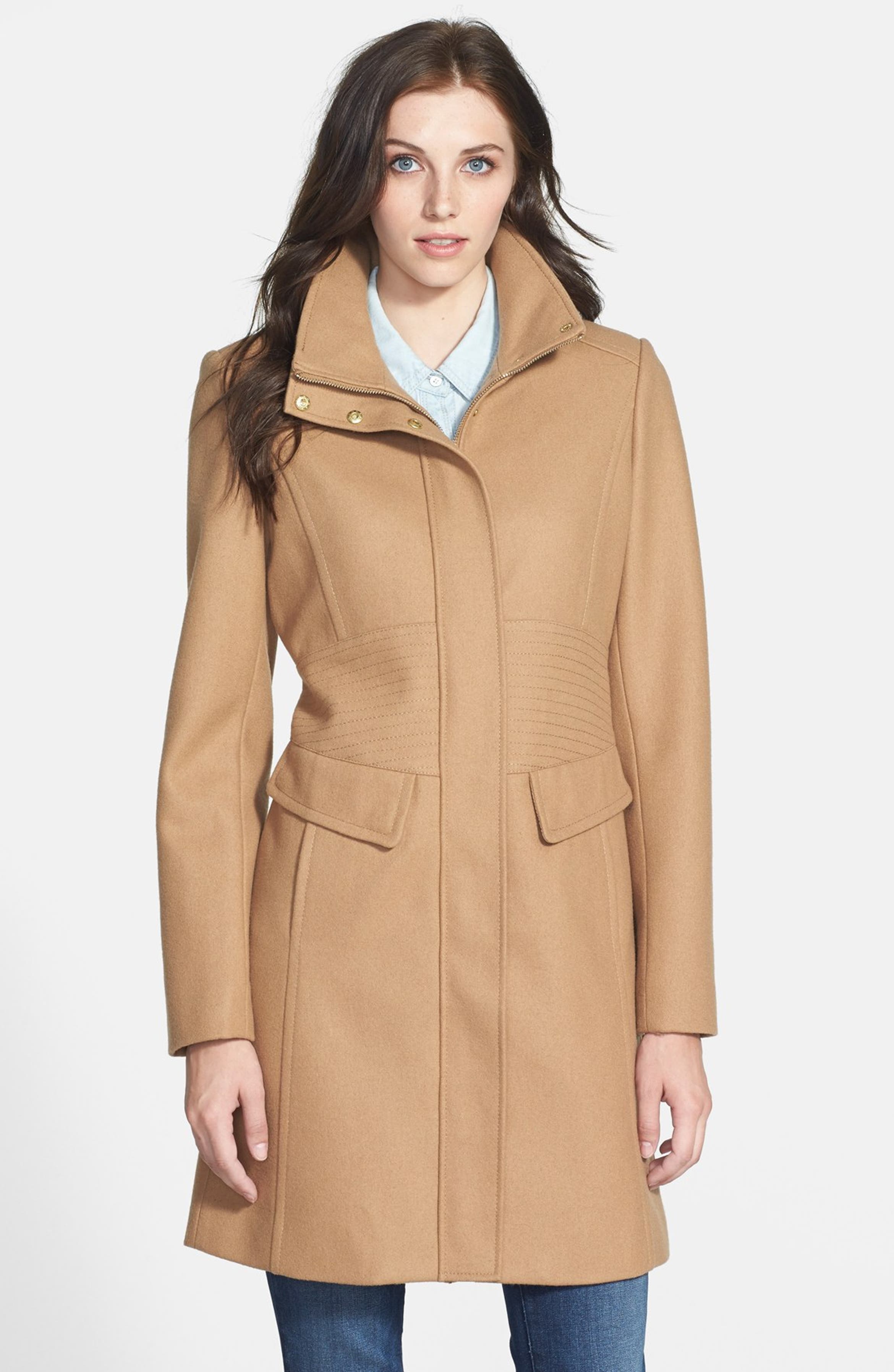 Kenneth Cole New York Inset Waist Stand Collar Walking Coat | Nordstrom