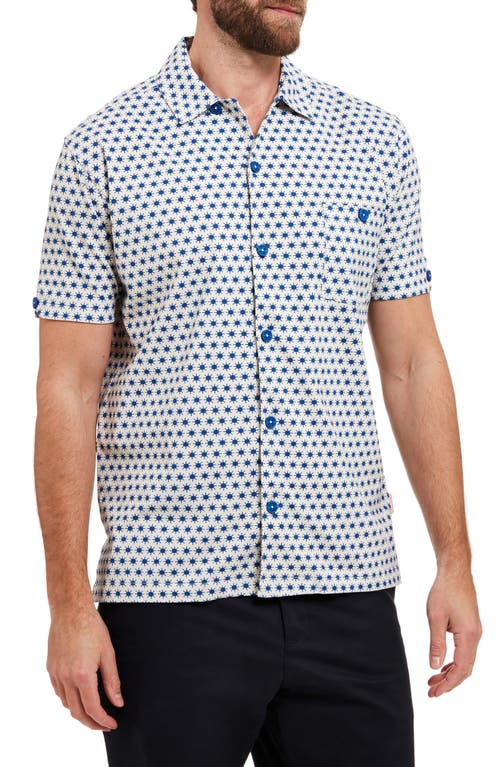 Walsoken Sun Print Short Sleeve Button-Up Shirt in Cream