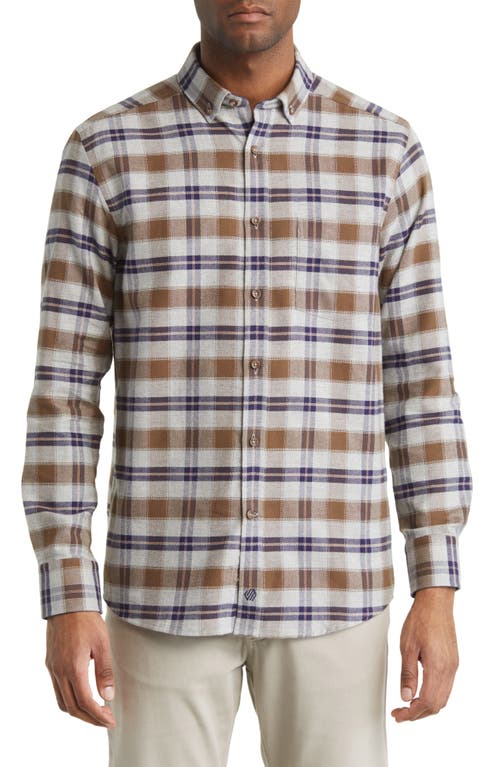 Johnston & Murphy Brushed Heather Plaid Button-Down Shirt in Light Gray