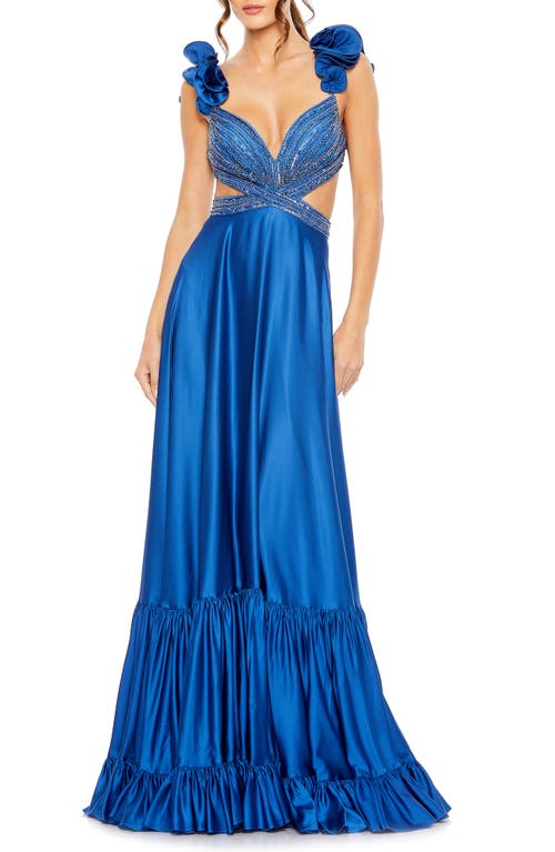 Mac Duggal Beaded Cutotut A-Line Charmeuse Gown Royal at Nordstrom,