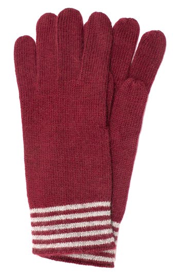 Shop Portolano Stripe Cuff Gloves In Maroon/light Grey