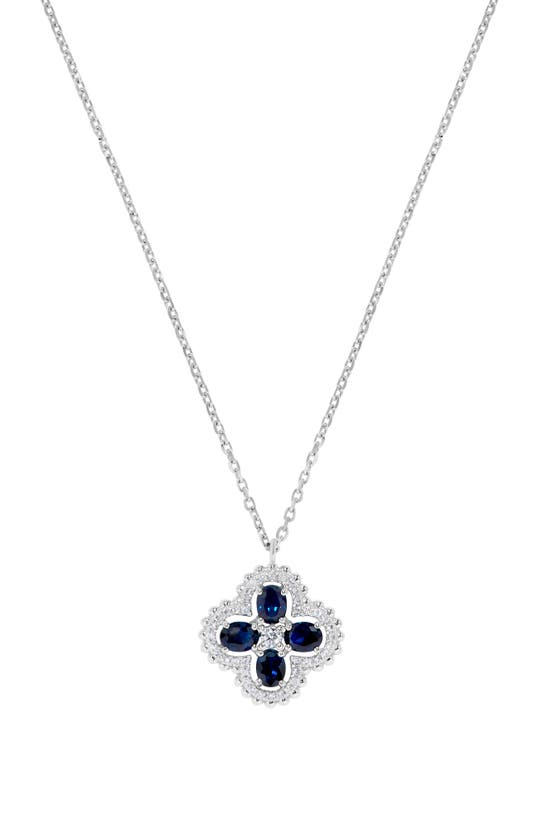 H.j. Namdar Sapphire & Diamond Clover Pendant Necklace In 14k White Gold