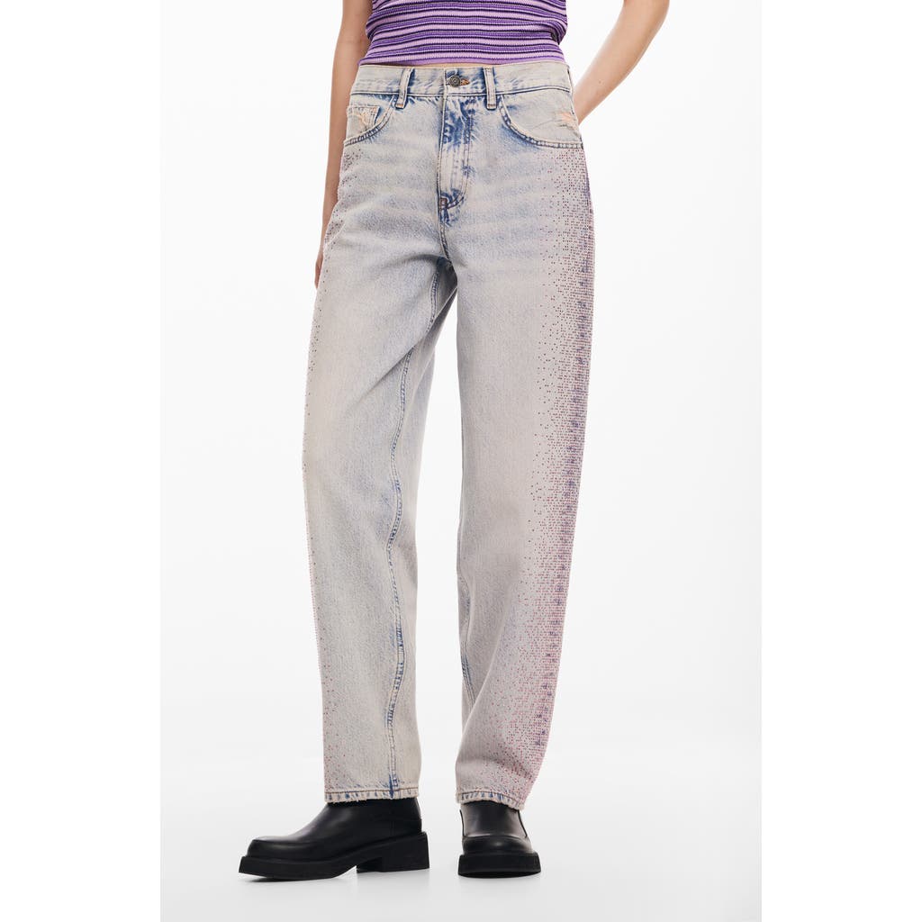 Desigual Knitted T-shirt With Stripes And Checks. In Blue